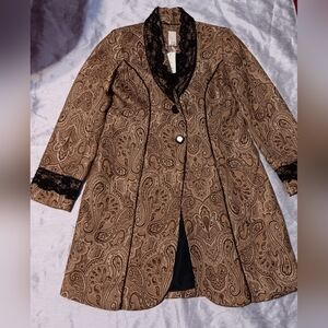 Lavender & Honey Paisley Duster Jacket in Tan and Black Size Small